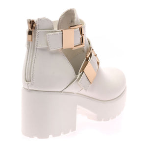 Pip White PU Cut Out Double Buckle Boots