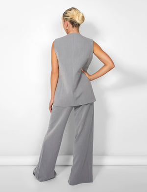 Kaiia Tailored Button Detail Longline Top Co-ord in Grey