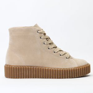 Iyla Hi Top Creepers in Nude Faux Suede and Gum Sole