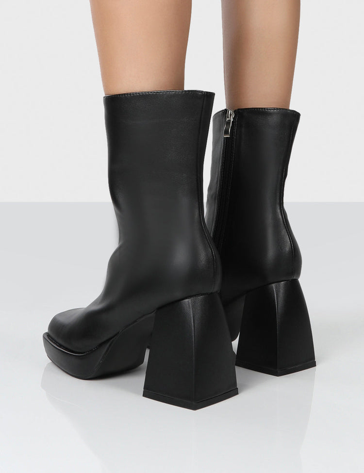 Clover Black Pu Chunky Heel Ankle Boots | Public Desire