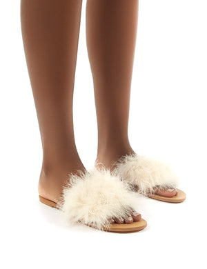 Bubbly Nude Feather Slider Flat Sandals