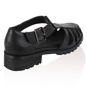 OTT7 Black Faux Leather Retro Cut Out Loafers