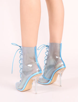 Hawt Clear Perspex Lace Up Ankle Boots in Blue