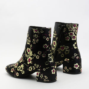 Hana Embroidered Ankle Boots in Pink Cherry Blossom
