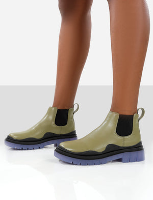 Myth Green Chunky Sole Chelsea Boots