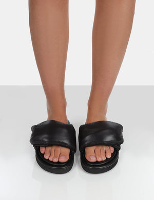 Sweeter Black Nylon Padded Slide Sandals