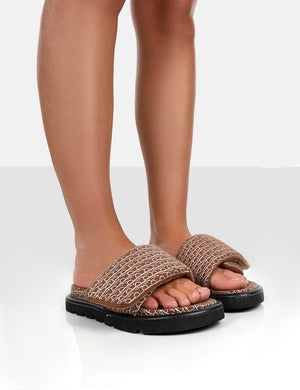 Sweeter Brown Nylon Padded Slide Sandals