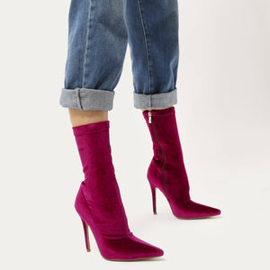 Direct Pointy Sock Boots in Hot Pink Velvet Public Desire