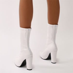 Macaron Sock Fit Ankle Boots in White