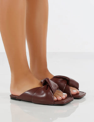 Apricot Choc PU Twisted Padded Strap Flat Sandals