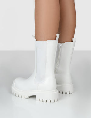 Ebene White PU Chunky Sole Chelsea Ankle Boots