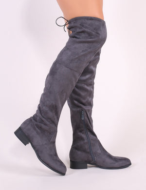Joy Over the Knee Boots in Grey Faux Suede