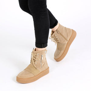 Christa Strap Detail Hi Top Creepers in Taupe Faux Suede