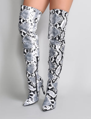 Tosia Over the Knee Boots in Snake Print