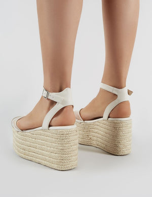 Tarini Clear Perspex Espadrille Flatform Sandals in White