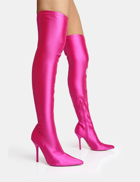 Neon pink over the knee boots Clearance