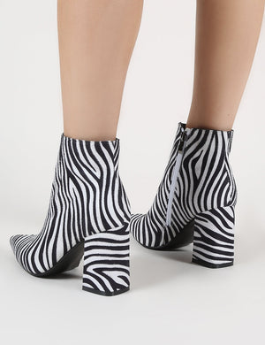 Hollie Pointed Toe Ankle Boots in Zebra Print