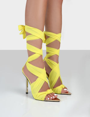 Huni Yellow Ribbon Tie Up Gold Stiletto Heels