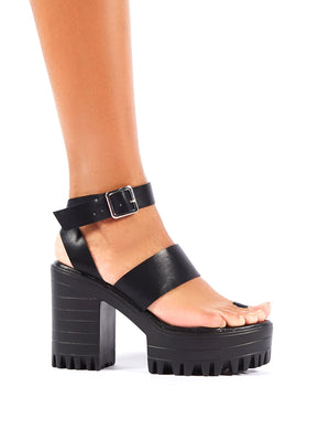 Ibiza Platform Heeled Sandals in Black