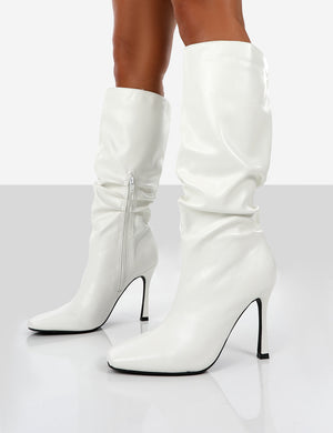Iris White Pointed Toe Stiletto Heel Knee High Boots