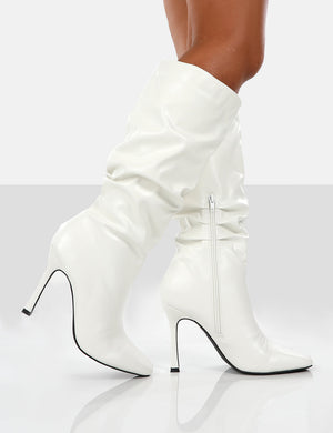 Iris White Pointed Toe Stiletto Heel Knee High Boots