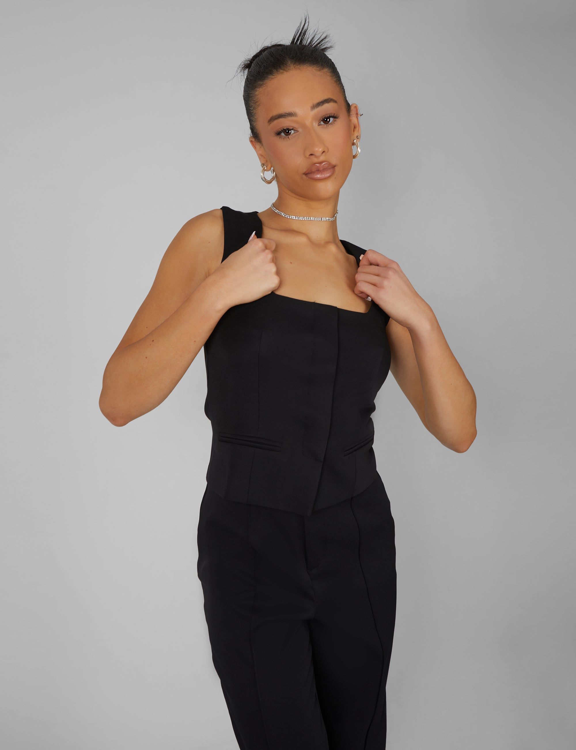 Tailored Square Neck Top Black | Public Desire