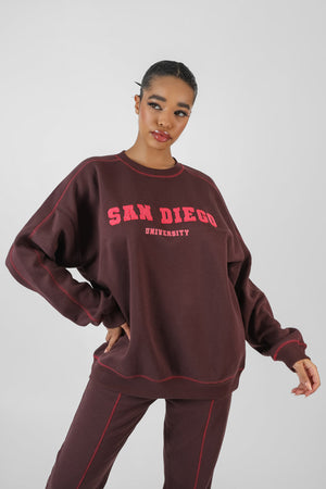 San Diego Contrast Stitch Sweatshirt Aubergine