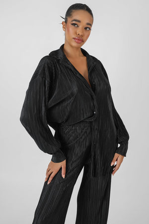 Oversized Plisse Shirt Black