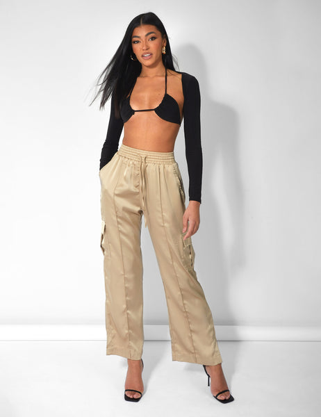 Daeful Bottoms High Waist Cargo Cropped Pants Drawstring Palazzo