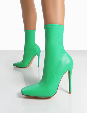 Lars Green Pu Sock High Heeled Ankle Boots