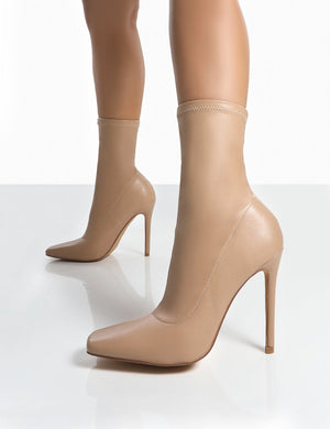 Lars Nude Pu Sock High Heeled Ankle Boots