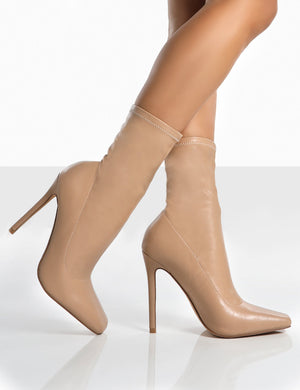 Lars Nude Pu Sock High Heeled Ankle Boots