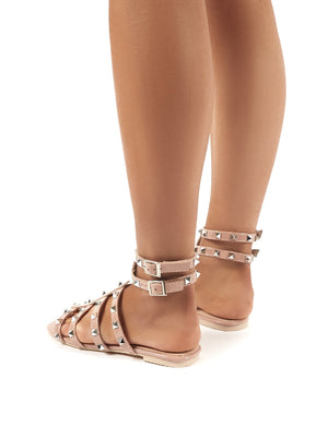 Publicity Wide Fit Nude Stud Detail Strappy Gladiator Flat Sandals