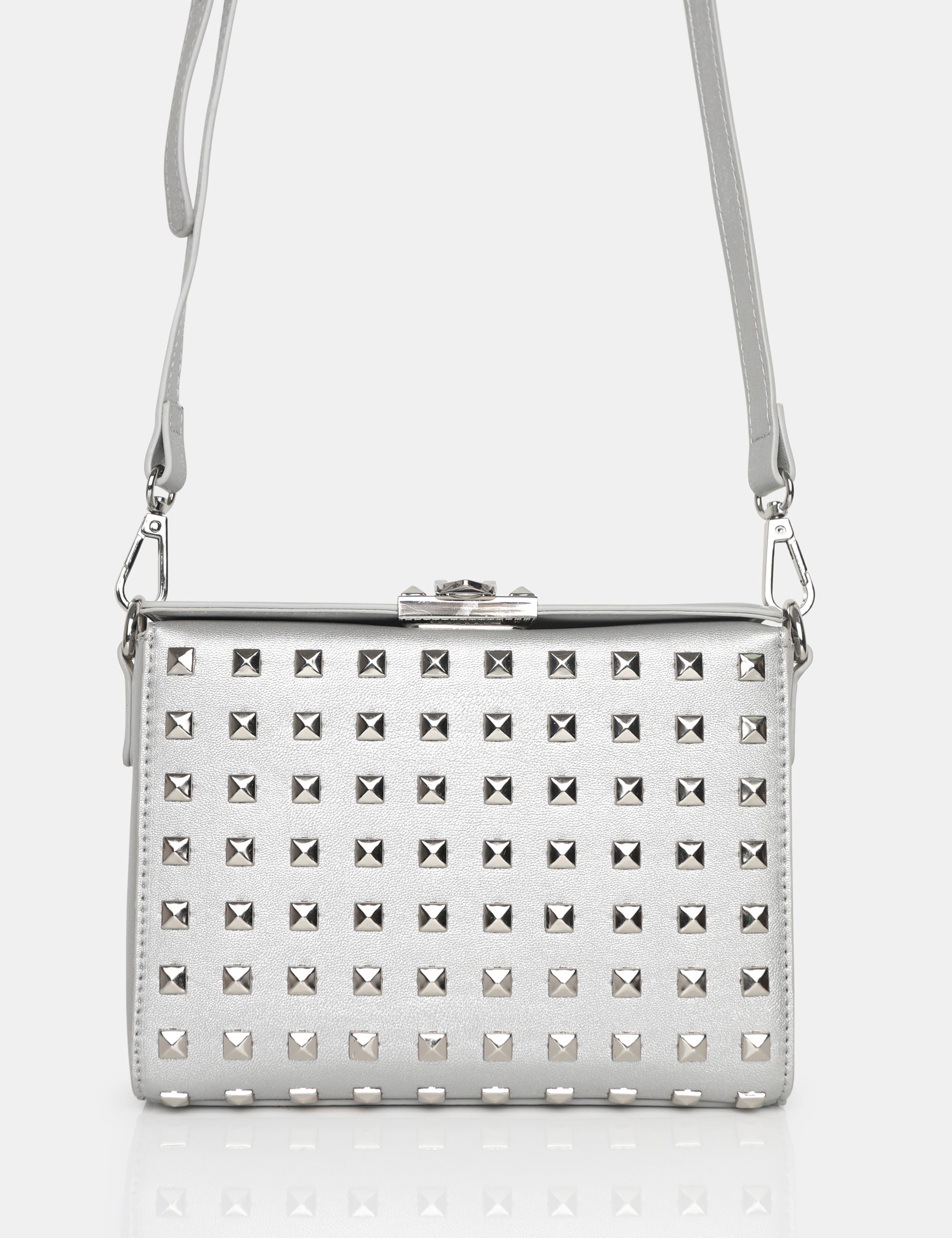 Silver studded clutch discount bag