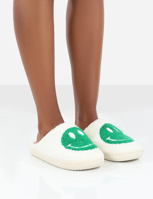 Smile Green Printed Smiley Face Slippers