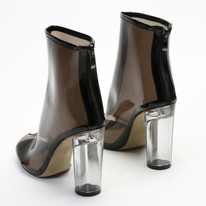 Star Clear Perspex Heel Ankle Boots in Smoke