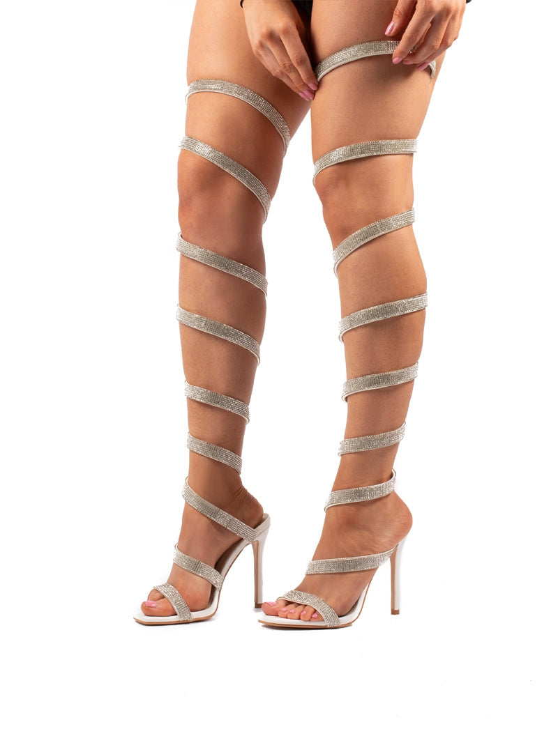 Thigh high wrap around best sale sandal heels