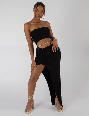 Slinky Reversible Crop Top Skirt Set, Bodycon Reversible Set, 2
