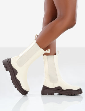 Cherry Off White Chunky Sole Chelsea Ankle Boots